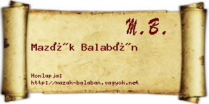 Mazák Balabán névjegykártya